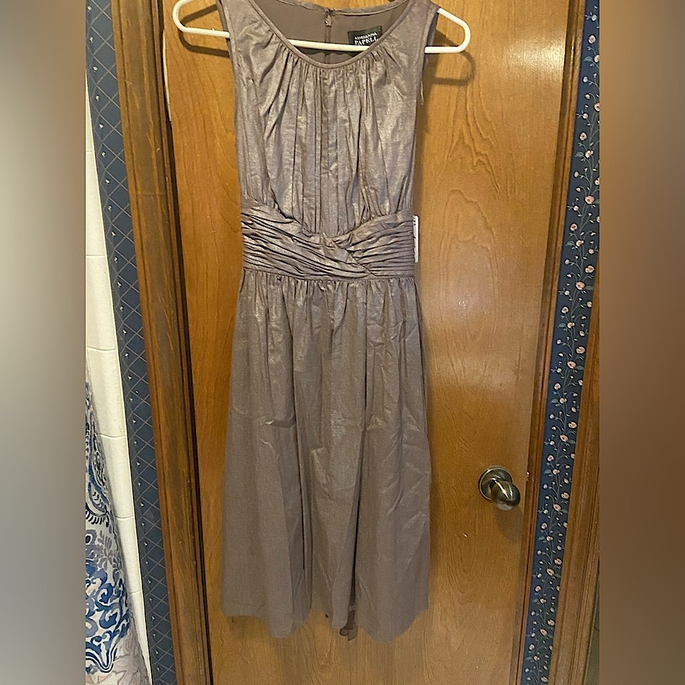 Adrianna Pappell Elegant Sleeveless Coffee Shimmer Dress